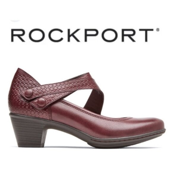 Rockport Cobb Hill Kailyn Red Mary Jane Pumps Leather 6.5 Asymmetrical Strap - Picture 1 of 14